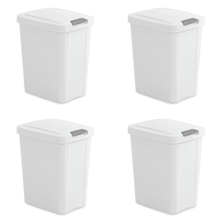 Set of 4 - White 8 Gallon Latch Top Kitchen Wastebasket Trash Can