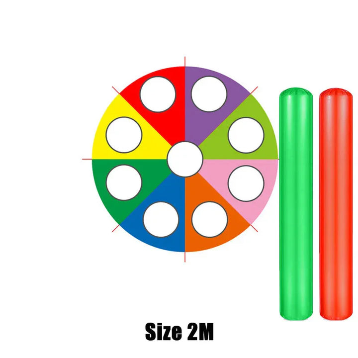 Colorful spinner with red and green handles on a white background.