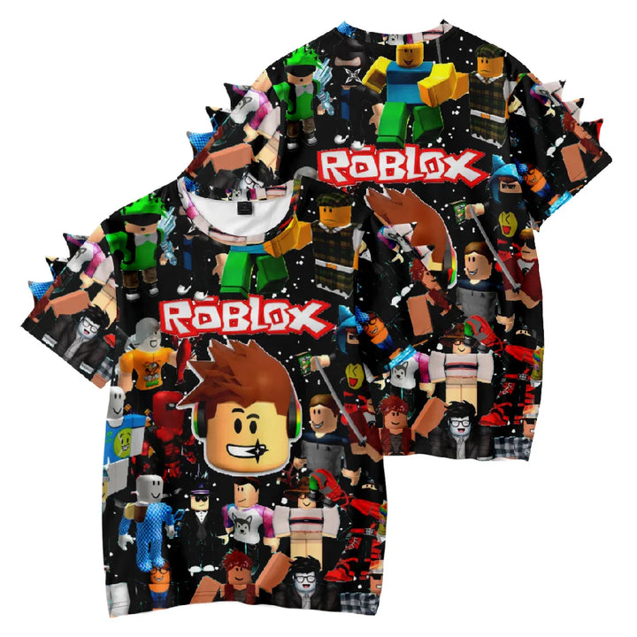 T-shirt with Roblox character and logo design on a white background.