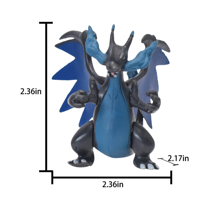 Dragon-like creature figurine with measurements on a white background.
