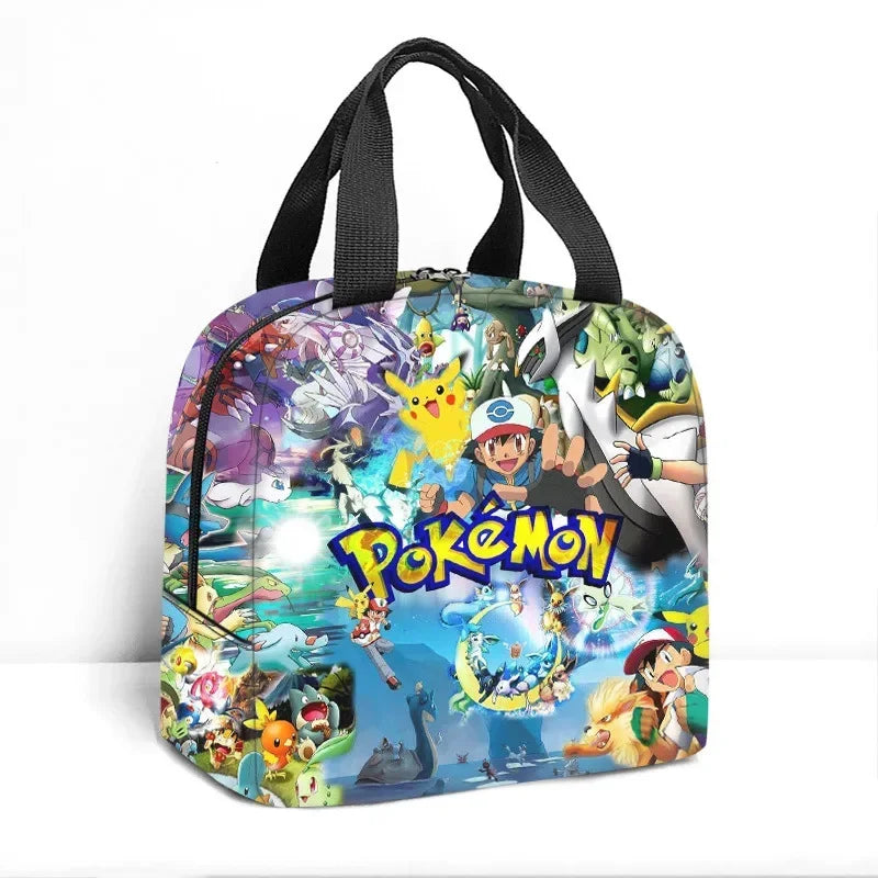 Pokémon-themed bag with various characters and the Pokémon logo on a white background.