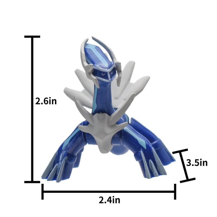 Blue and gray robot toy with dimensions labeled on a white background.