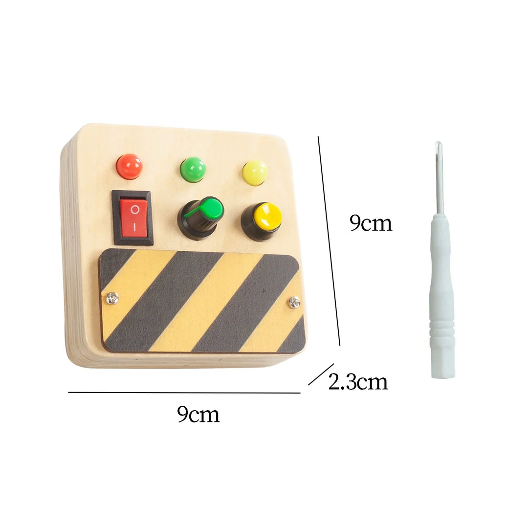 Control panel with buttons and a measuring stick on a white background.