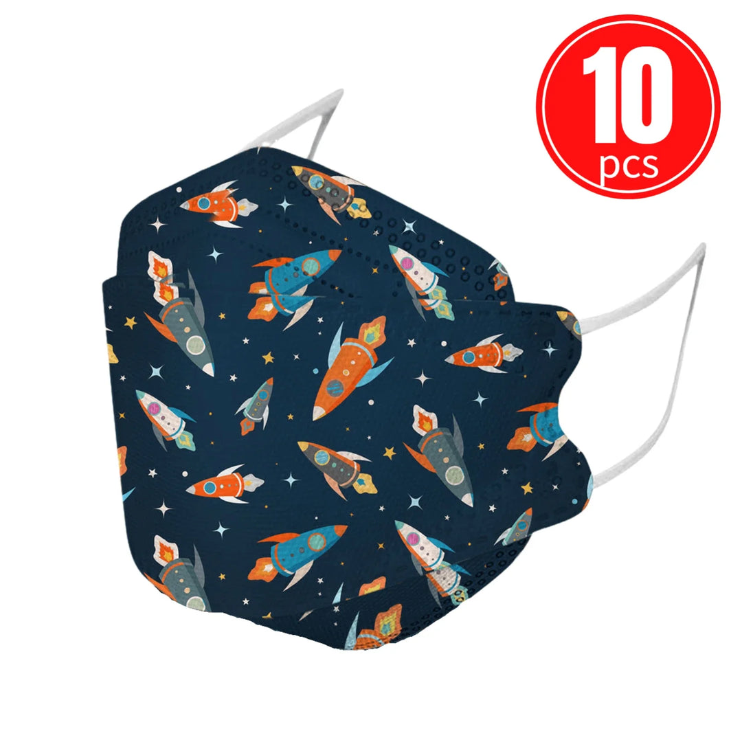Fascinator with rocket pattern and 10 pieces label on a white background.
