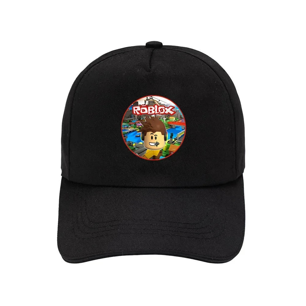 Black cap with Roblox logo on a white background.