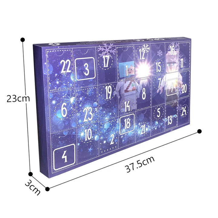 Advent calendar with dimensions indicated on a white background.