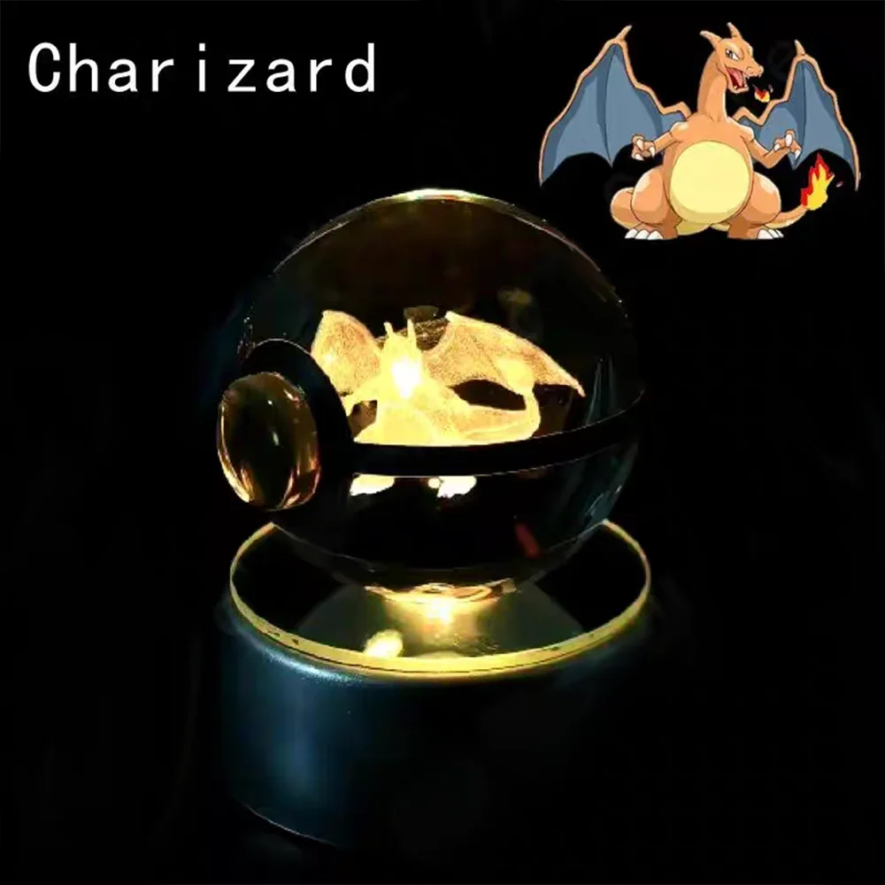 Glowing crystal ball with Charizard illustration on a dark background.