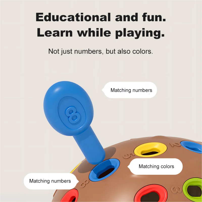 Educational toy with numbers and colors on a beige background.