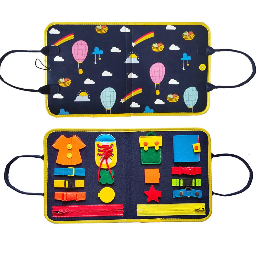 Two colorful educational play mats with various shapes and objects on a white background.