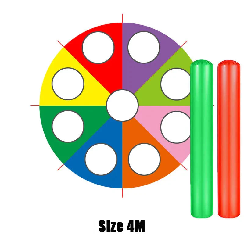 Colorful spinner with holes and two cylindrical sticks on a white background.