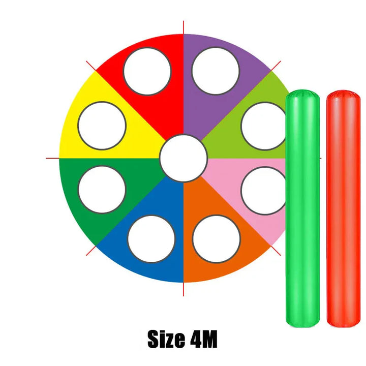 Colorful spinner with holes and two cylindrical sticks on a white background.