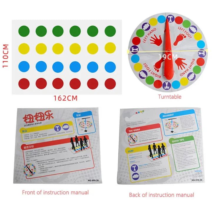 Measurement chart with colorful dots and a turntable, accompanied by an instruction manual on a white background.