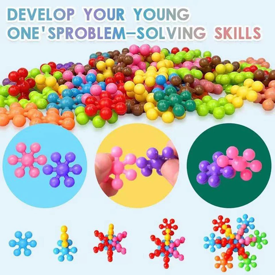 Colorful molecular models and text promoting problem-solving skills for young children.