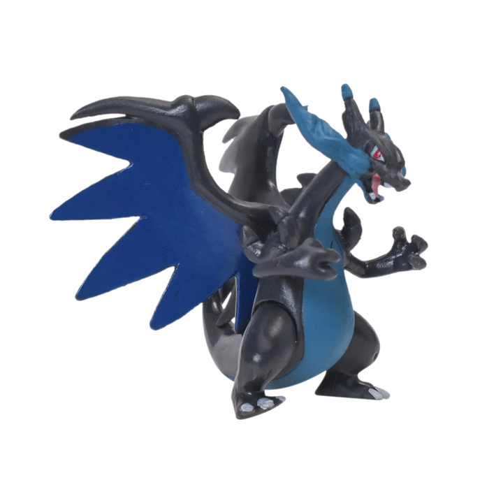 Black and blue dragon-like creature figure on a white background.