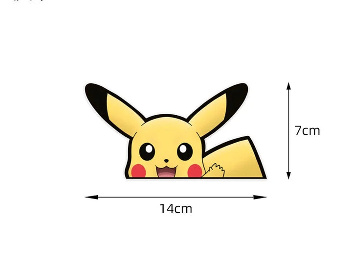 Illustration of Pikachu with dimensions labeled on a white background.