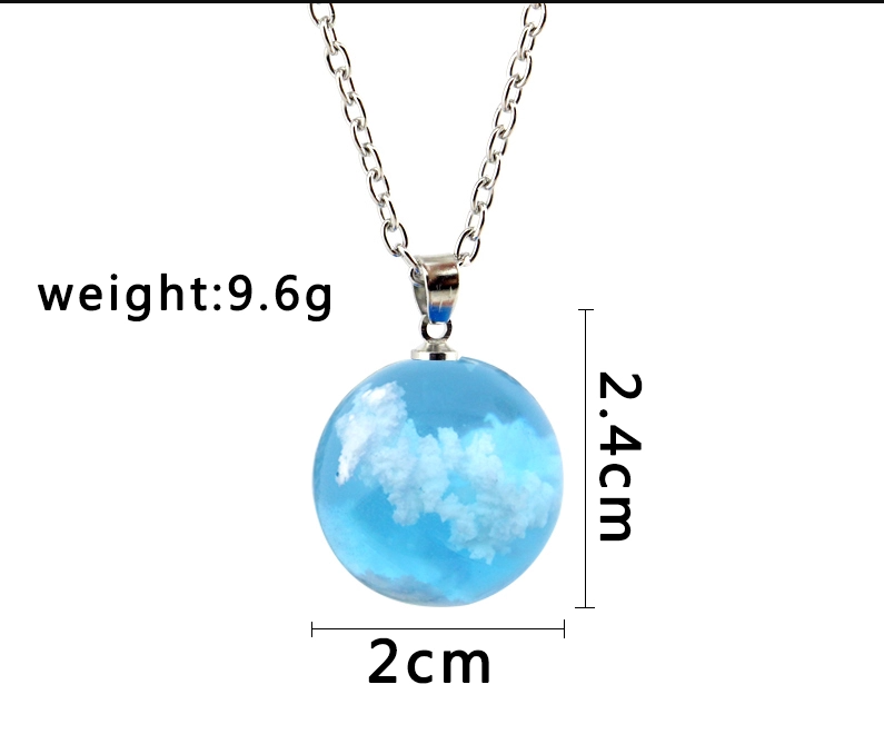 Cloudy Blue Sky Resin Sphere Necklace Pendant White Clouds