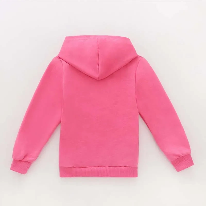 Pink hoodie on a light gray background.