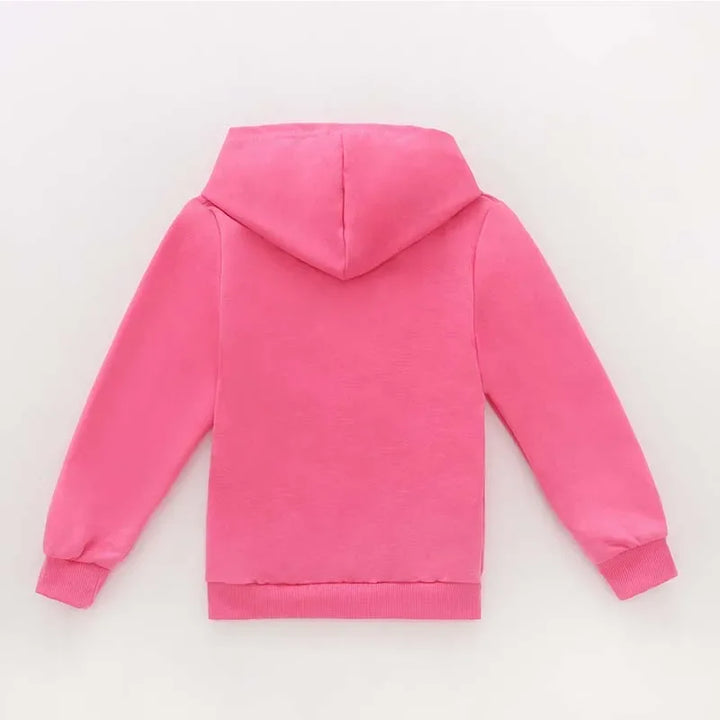 Pink hoodie on a light gray background.
