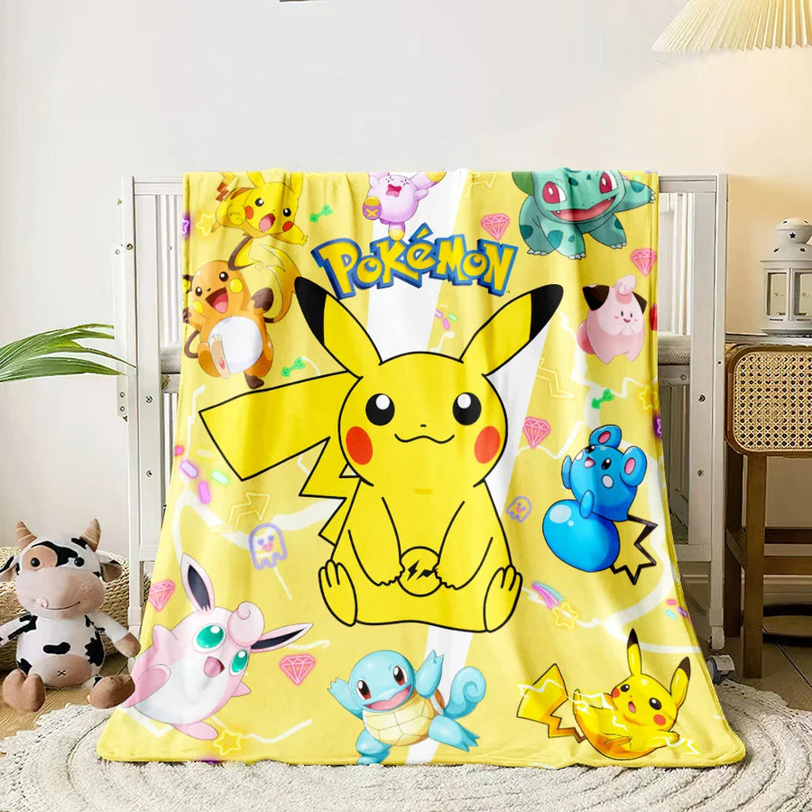 Pokémon Flannel Blanket Soft HD Printed Throw for Sofa and Camping