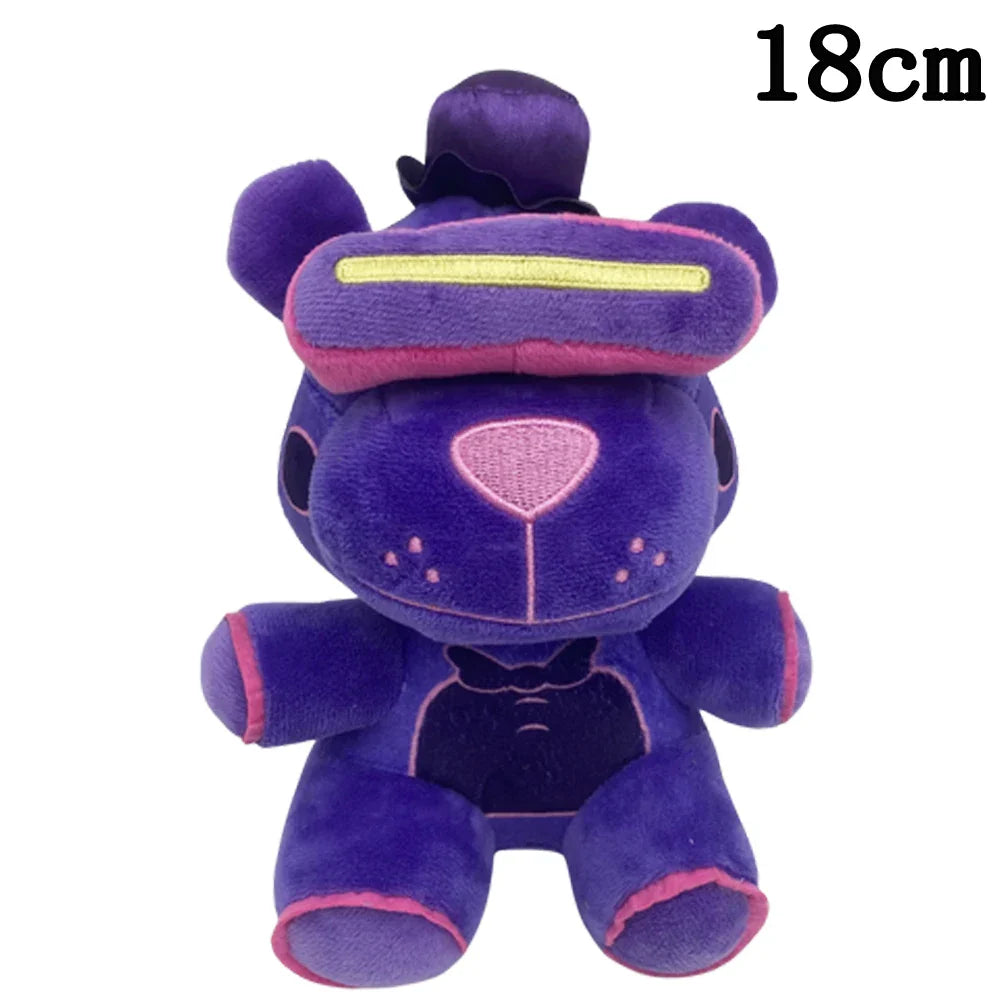 Purple plush toy with pink accents on a white background.