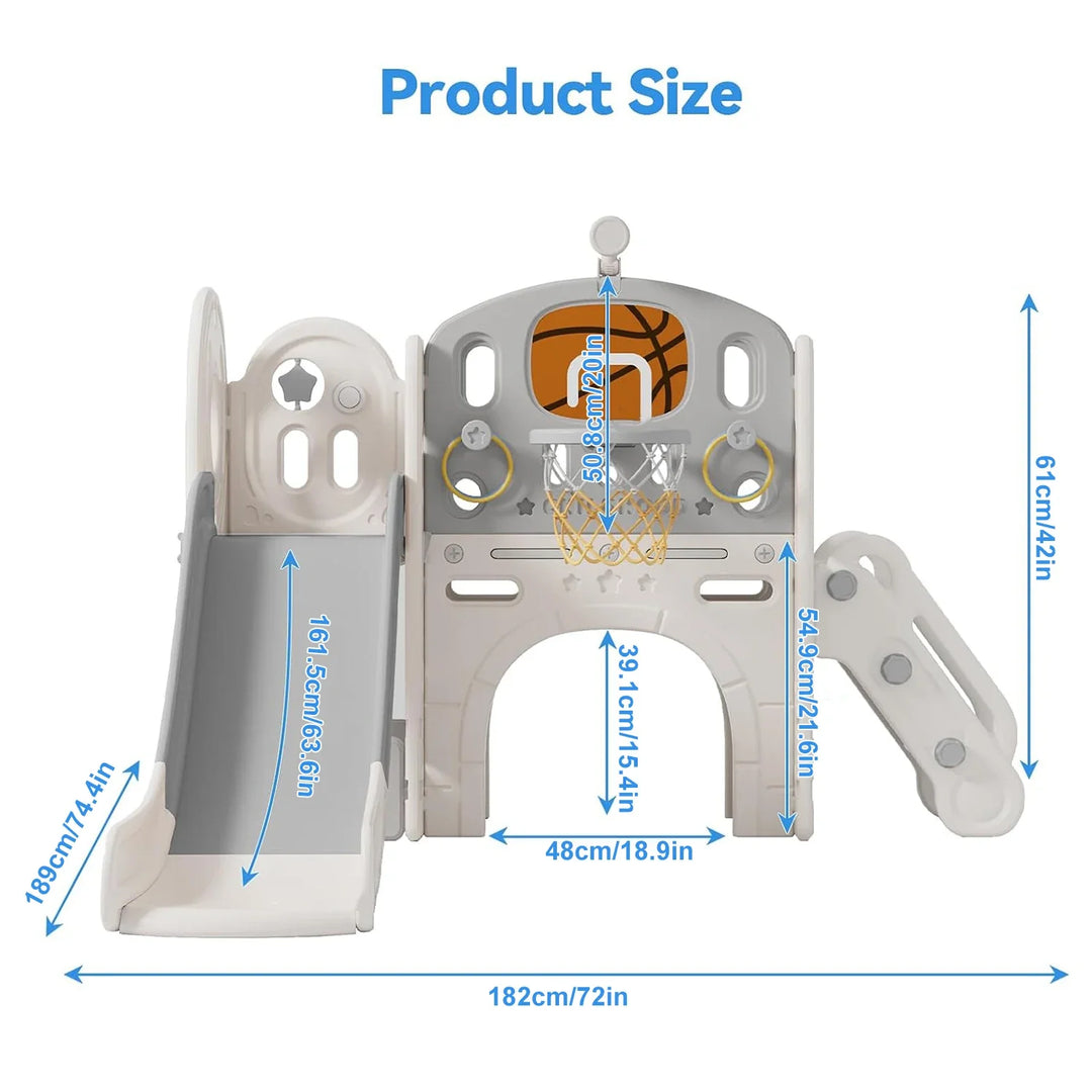 Basketball hoop with dimensions labeled on a white background.
