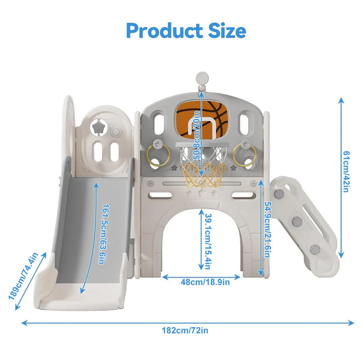 Basketball hoop with dimensions labeled on a white background.