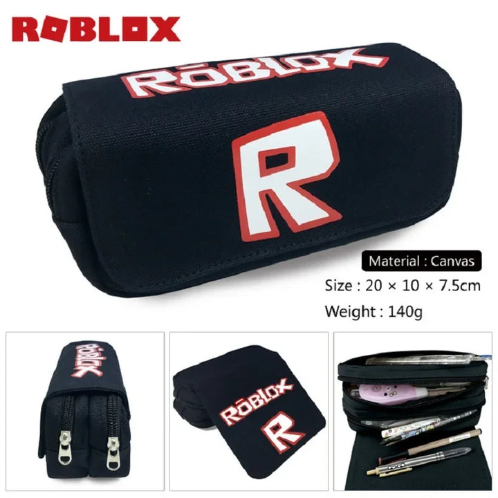 Black pencil case with Roblox logo on a white background.