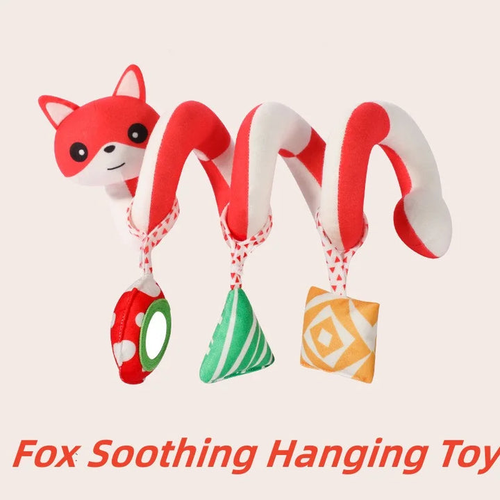 Fox-themed hanging toy with colorful elements on a light background.