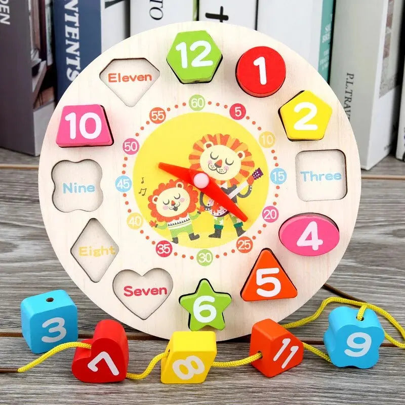 Wooden Lion Clock Puzzle – Educational Learning Toy for Kids