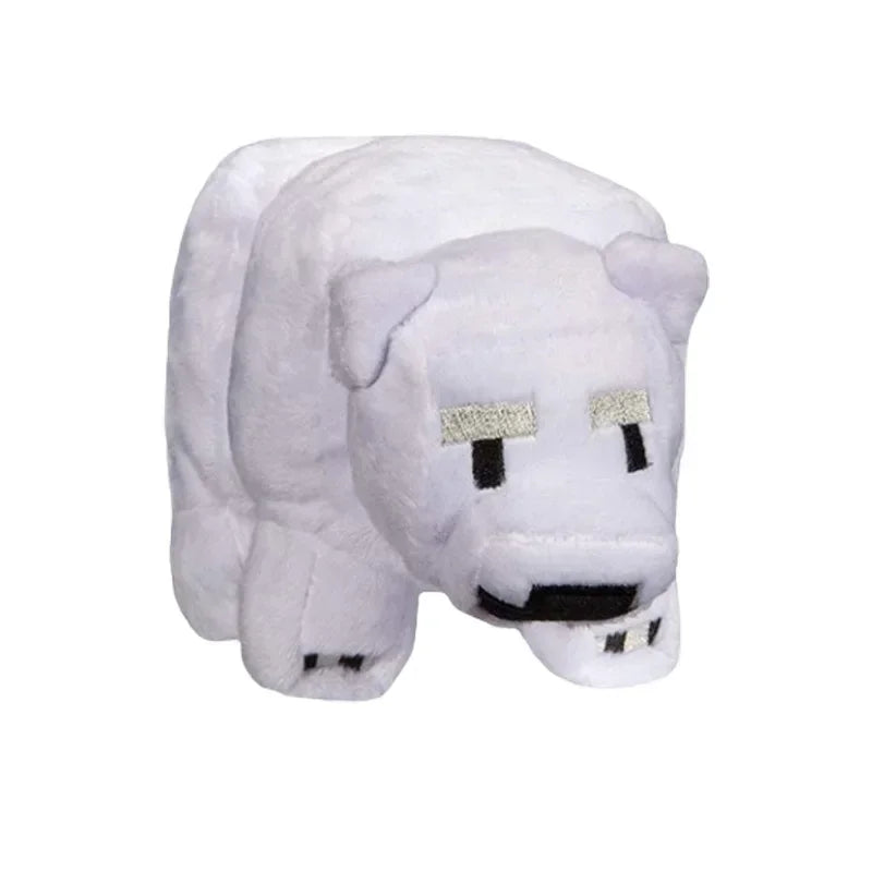 White plush toy resembling a Minecraft style pig on a white background.