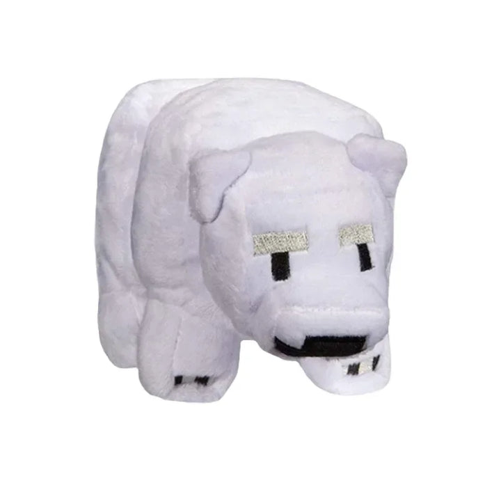 White plush toy resembling a Minecraft style pig on a white background.
