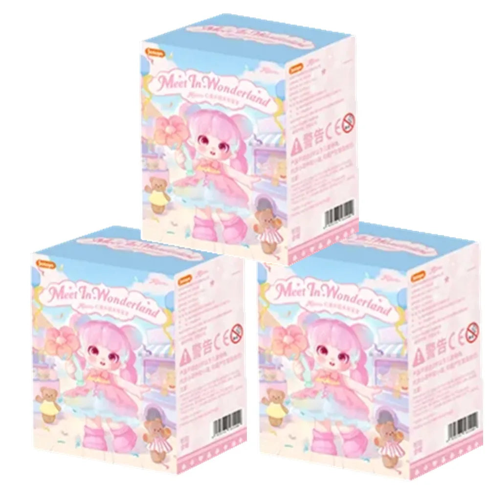 Four Meet in Wonderland toy boxes with a character on a white background.