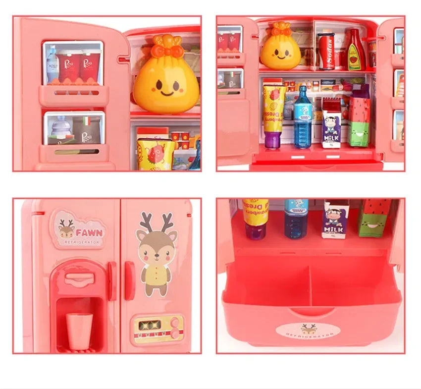 Toy vending machine with various items including a smiling yellow character and colorful drinks.