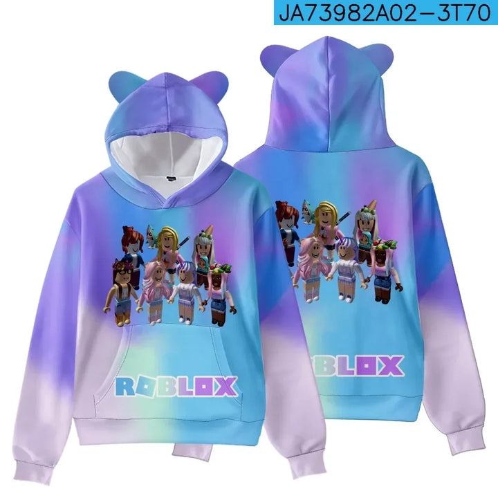Gradient hoodie with Roblox characters on a white background.