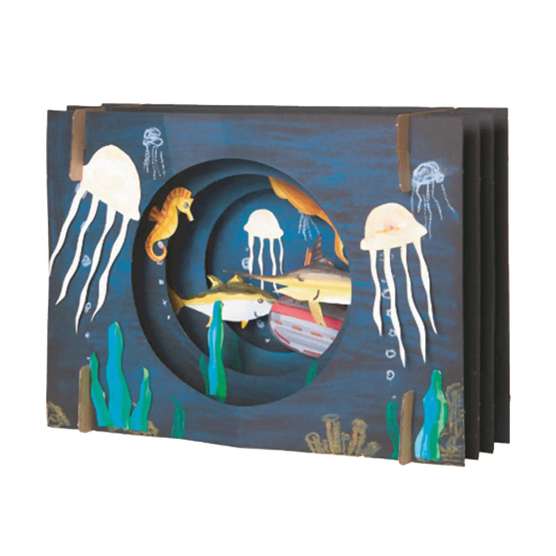 Underwater scene with fish and jellyfish on a book cover.