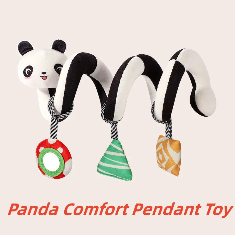 Panda comfort pendant toy with colorful hanging elements on a light background.