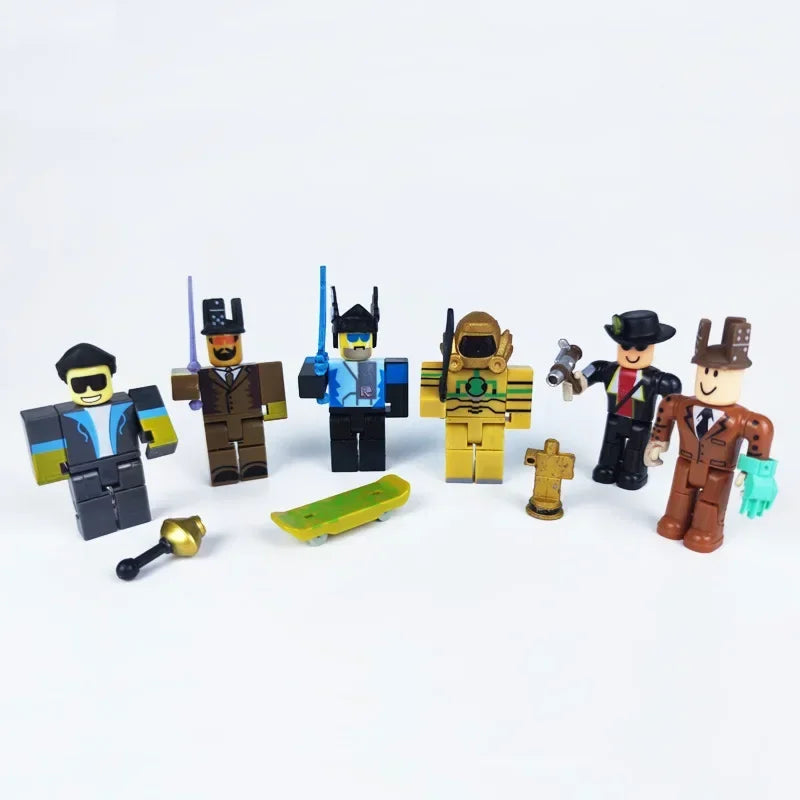 Set of toy figures on a white background.