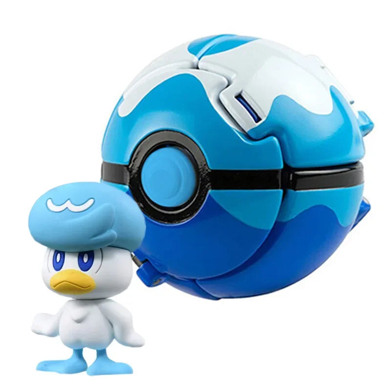 Blue and white character with a large blue ball-like object on a white background.