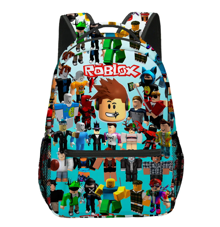 Backpack with Roblox character design on a white background.