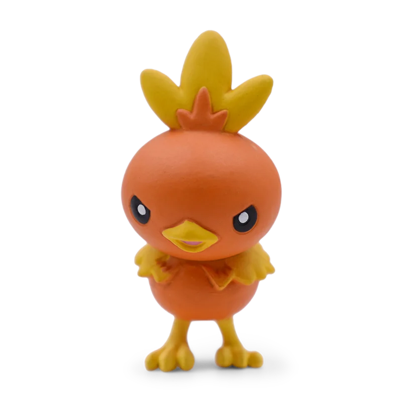 Small orange and yellow figurine on a white background.