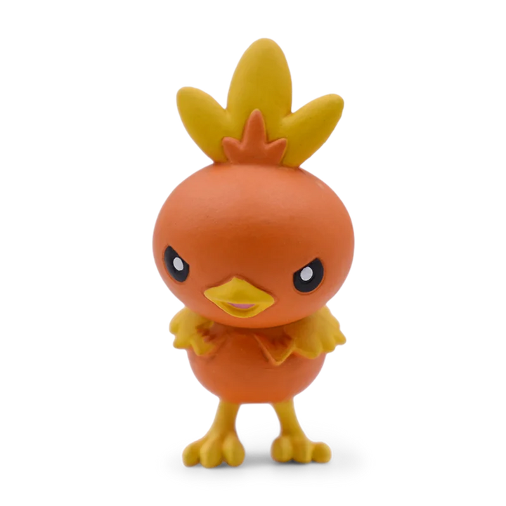 Small orange and yellow figurine on a white background.