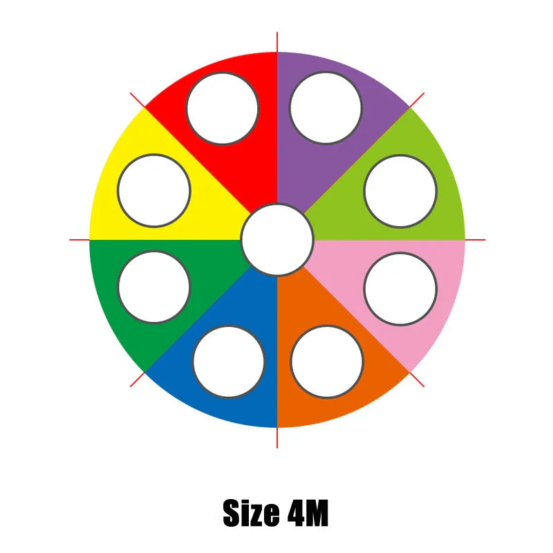 Color wheel with labeled sizes on a white background.