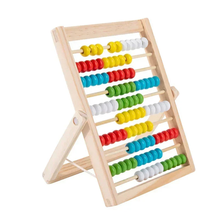 Colorful abacus toy on a white background.