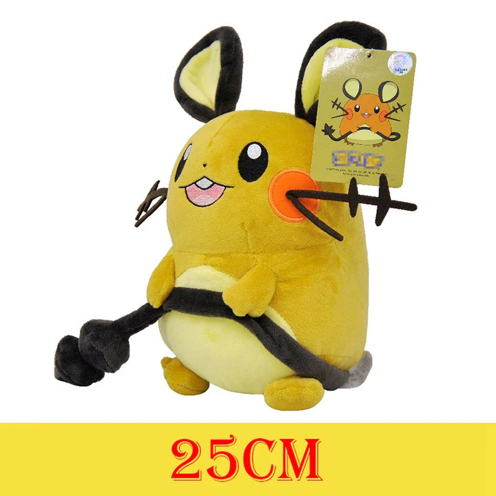 Plush toy resembling a character from a popular franchise with a tag and measurement label on a white background.