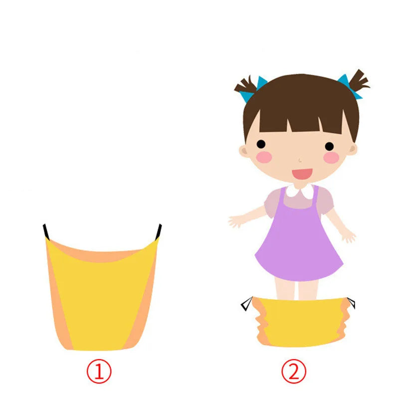 Illustration of a girl standing on a yellow sack.