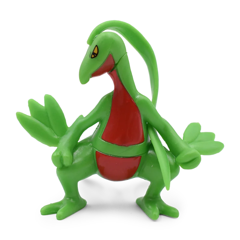 Green and red toy figure on a white background.