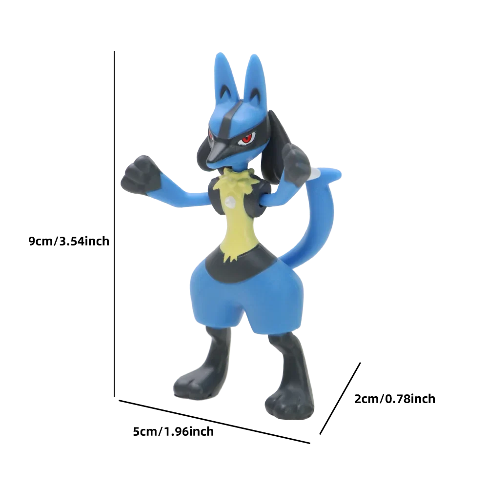 Blue and black cartoon character figure with measurements on a white background.