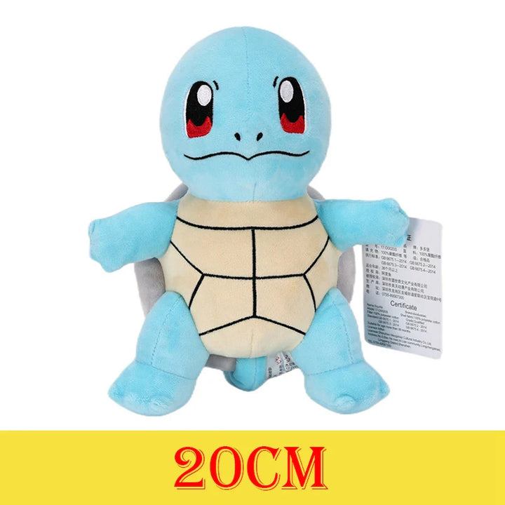 Plush toy of a blue turtle-like character with a tag, on a white background.