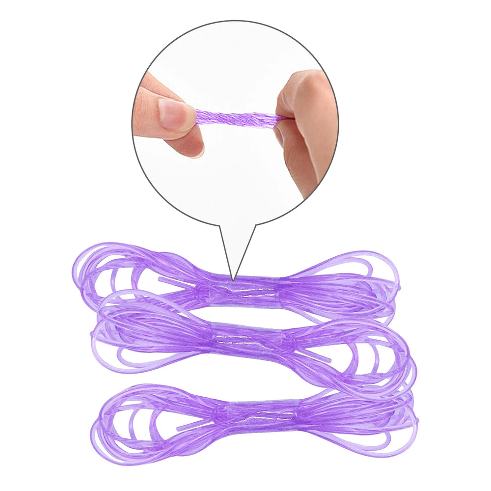 Purple elastic band with a close-up of hands holding it on a white background.
