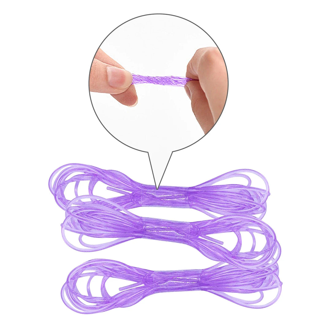 Purple elastic band with a close-up of hands holding it on a white background.